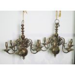 A set of four cast brass, 6 arm Dutch style Chandeliers with detachable arms