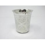 A Russian silver Tumbler engraved floral and trellis panels, 3in, inscription to rim and base,