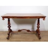 A Victorian burr walnut veneered Centre Table with quartered shaped top mounted on baluster shaped
