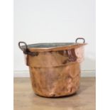 A 19th Century oval copper Log Bin, the tapering stepped sides with iron carrying handles, 19 in H x