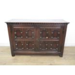 A 17th Century and later oak Cupboard fitted two moulded panelled door enclosing a shelf, 3ft 11in W