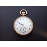 A 9ct gold open faced Pocket Watch, the white enamel dial with Arabic numerals and subsidiary dial