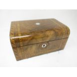 A Victorian walnut Jewel Box with feather inlay, interior tray, with lidded compartment, 9 ½ in