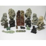 A Collection of soapstone and jade type Figures, Animals, Birds, etc (19)