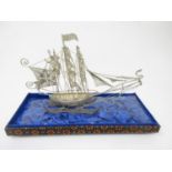 An Indonesian filigree silver Galleon, 7in, in case