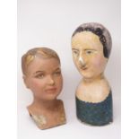 An early 20th Century painted plaster boy's Mannequin Head and a 19th Century papier machier