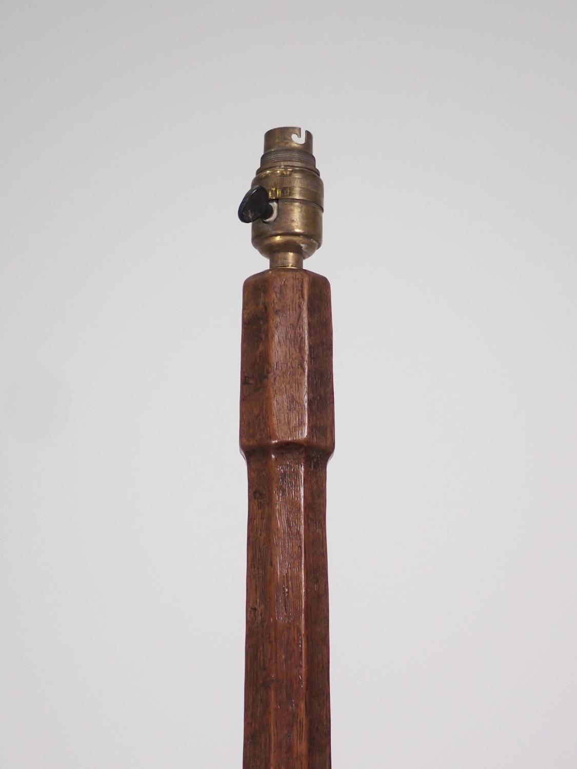 An oak Albert "Eagleman" Jeffray Standard Lamp with octagonal adzed tapering column on stepped - Image 5 of 6