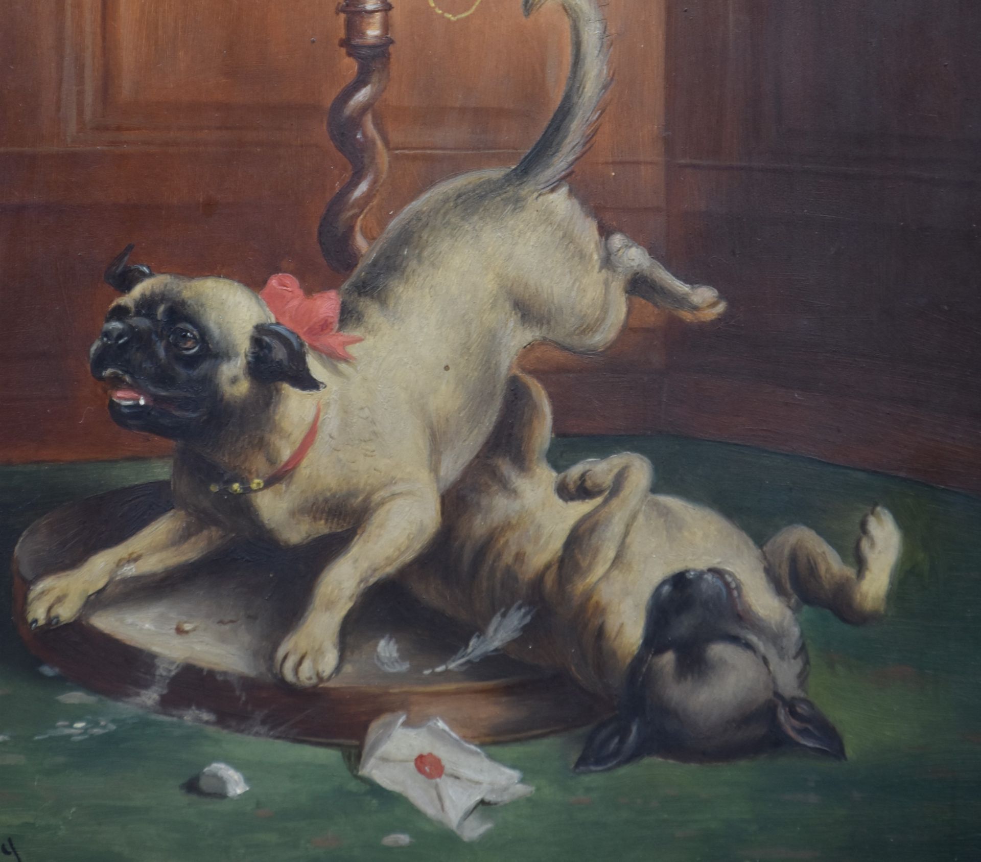 Carl REICHERT (1836-1918). Oil on mahogany panel representing an animal scene: the pugs and the parr - Bild 3 aus 5