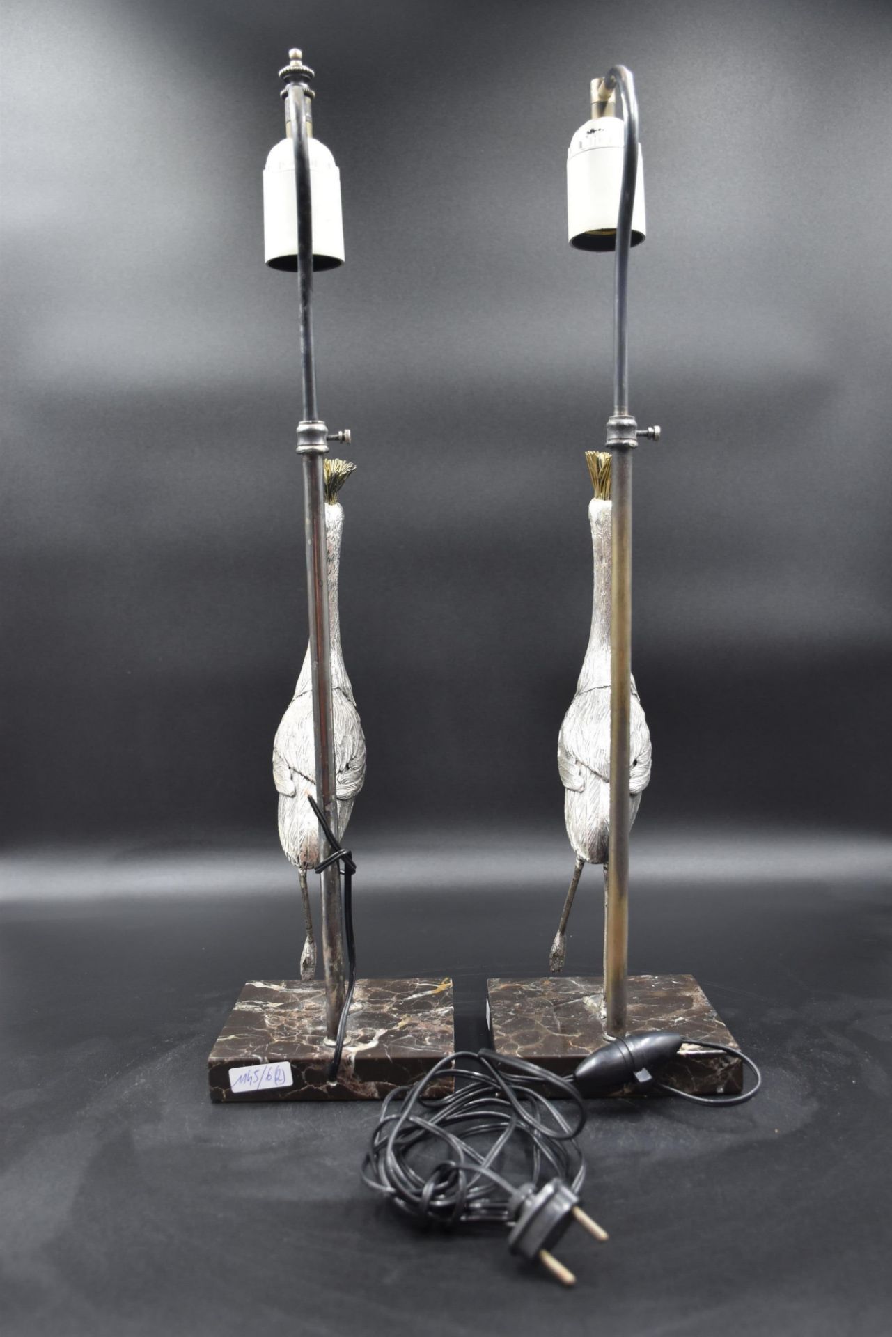 Pair of lamps about 1950 with decorations of stilt walkers out of silver plated metal. Height : 52 c - Image 4 of 4