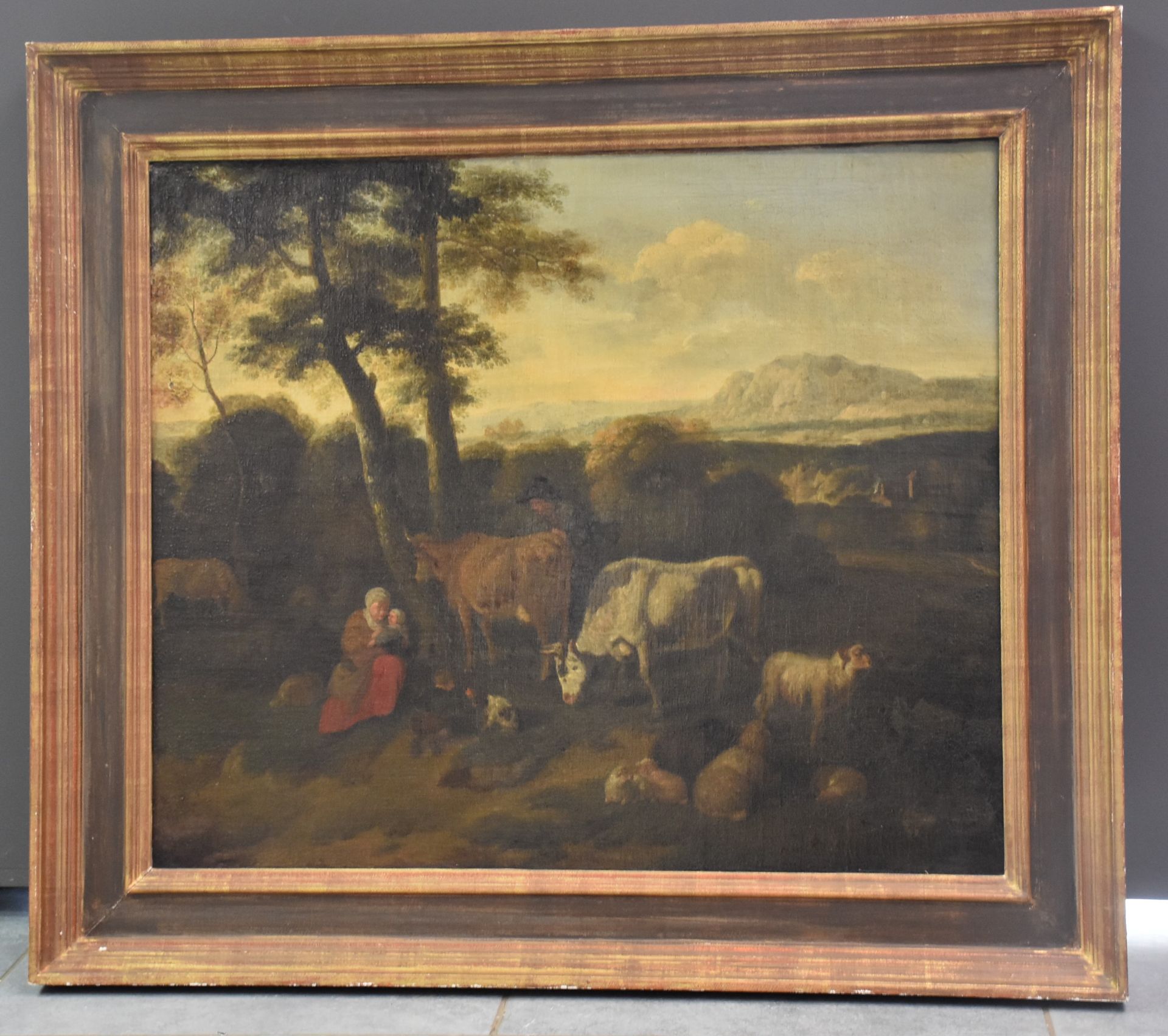 Flemish school XVII. The shepherd's family and his flock in the mountains. Oil on canvas (restoratio - Image 2 of 7