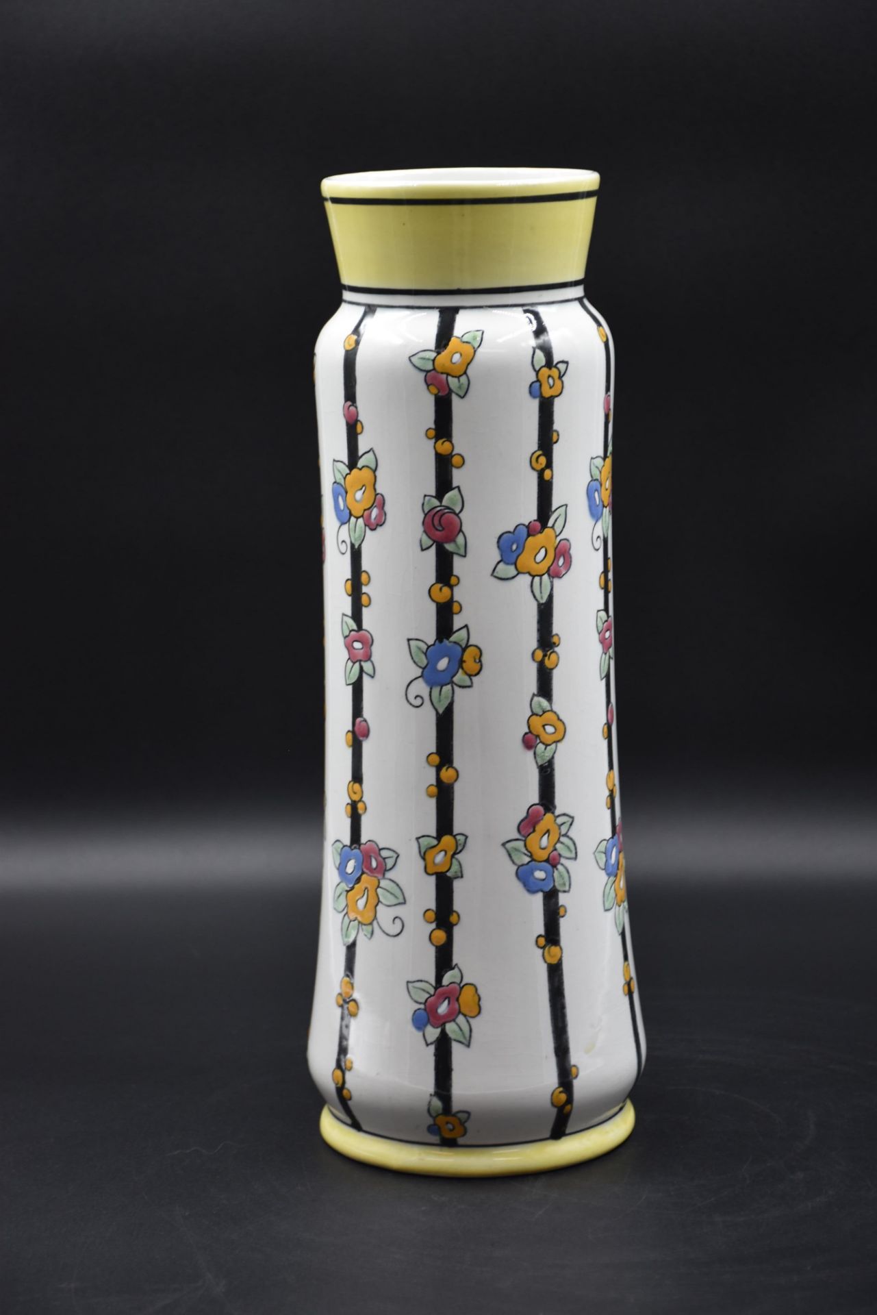 Boch Keramis vase decorated with vertical black bands adorned with stylized bouquets. Height: 38 cm. - Image 3 of 4