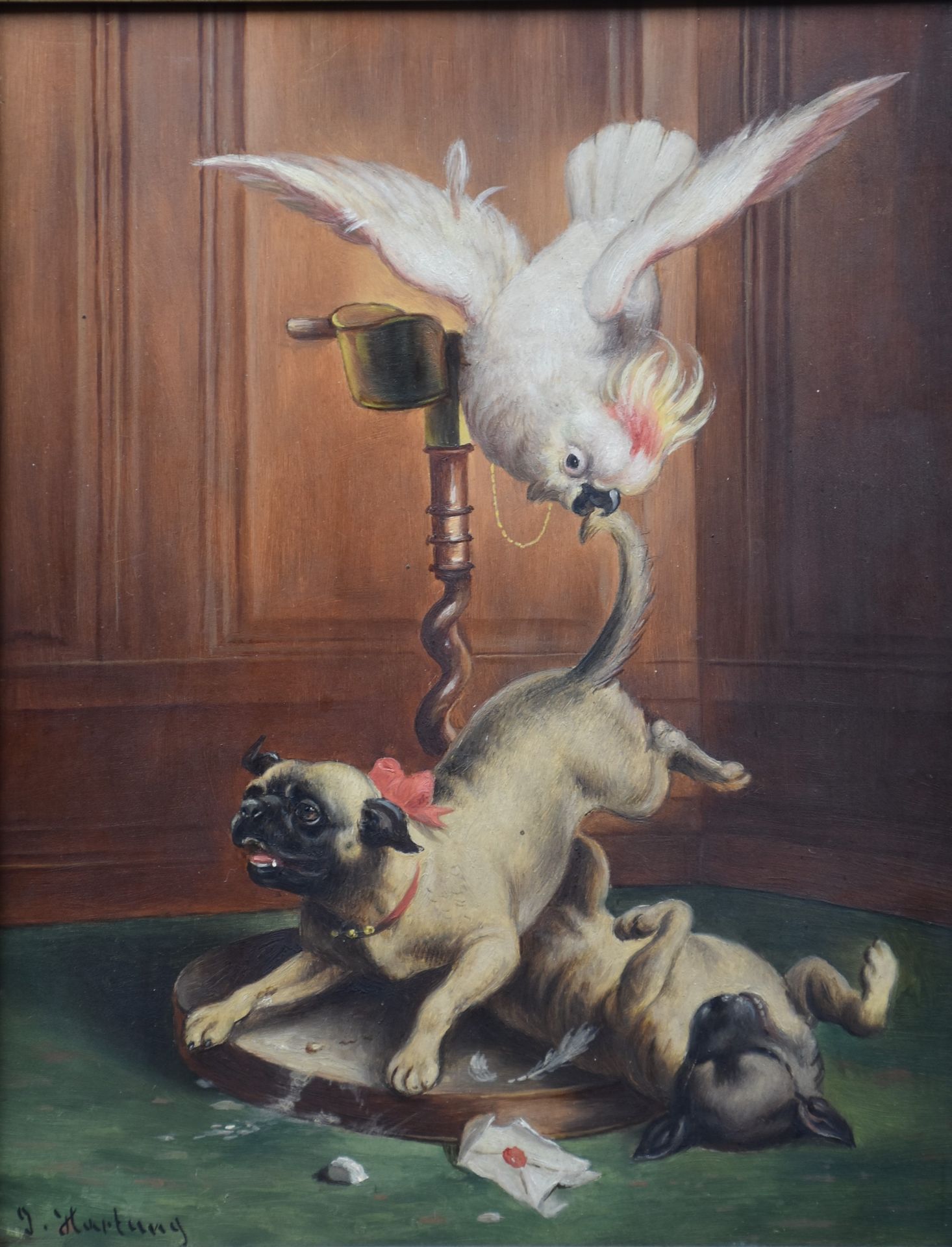 Carl REICHERT (1836-1918). Oil on mahogany panel representing an animal scene: the pugs and the parr - Bild 2 aus 5