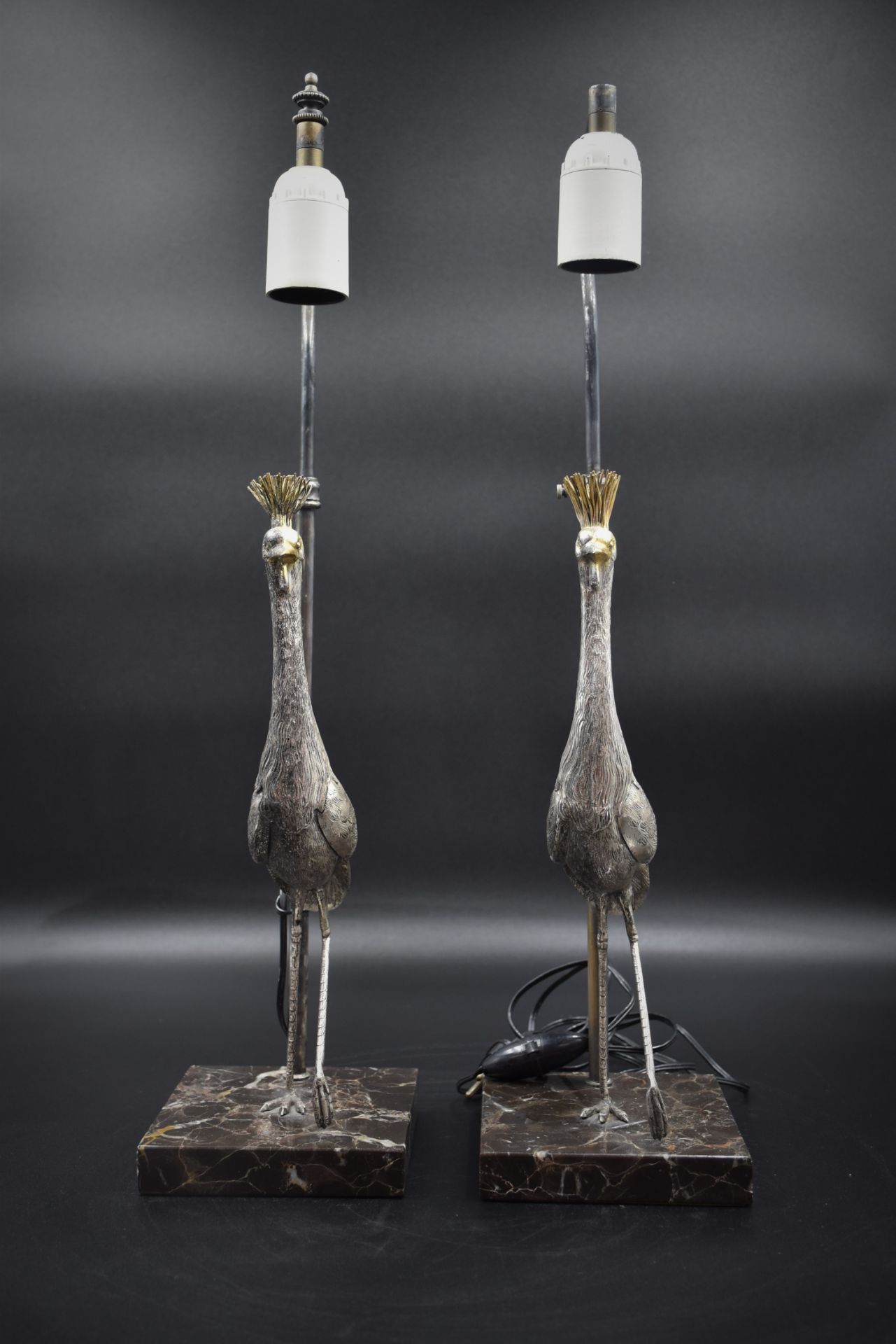 Pair of lamps about 1950 with decorations of stilt walkers out of silver plated metal. Height : 52 c - Image 2 of 4