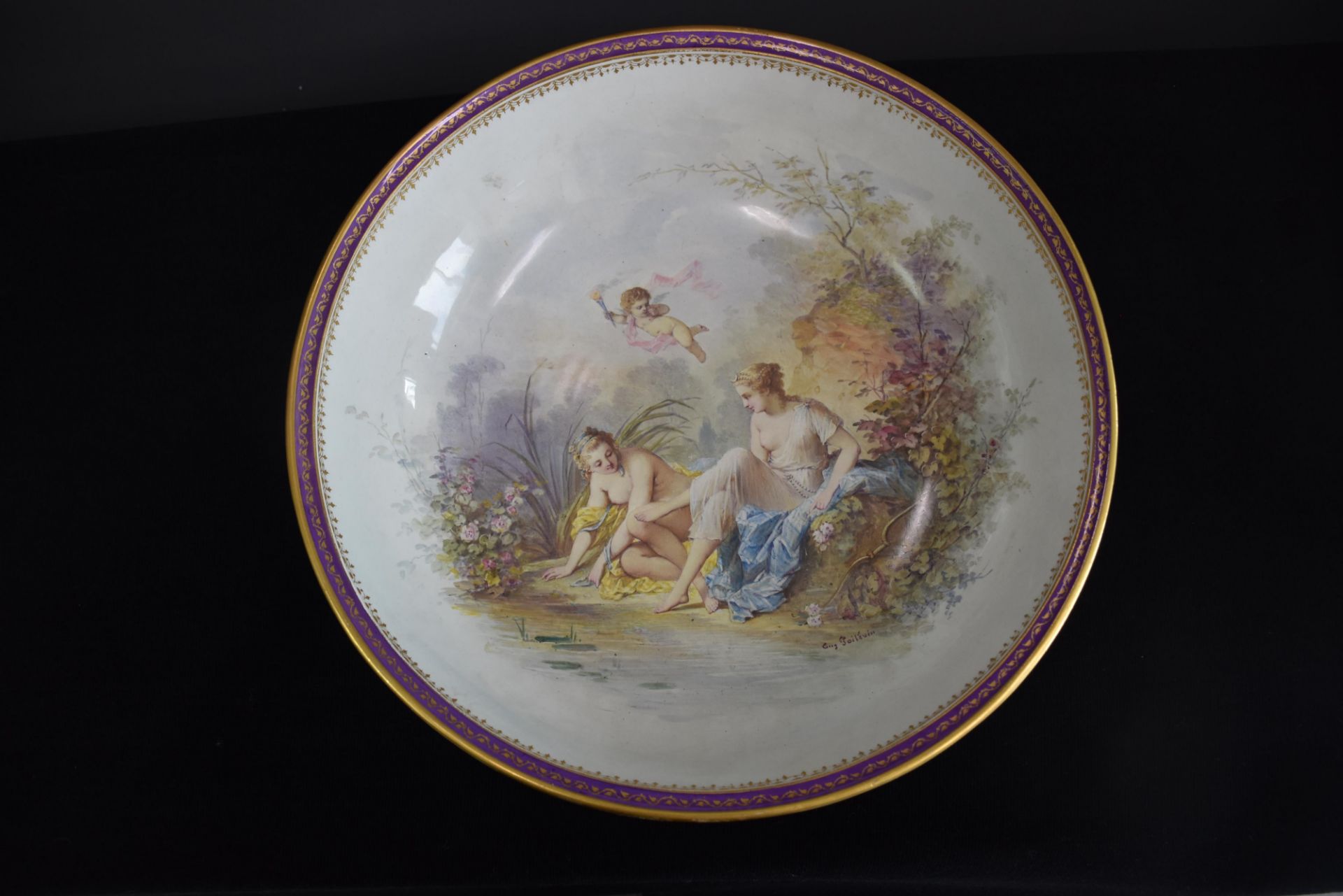 Eugene POITEVIN (for Sèvres ? or in the taste). Important pair of basins with romantic decoration of - Image 4 of 7