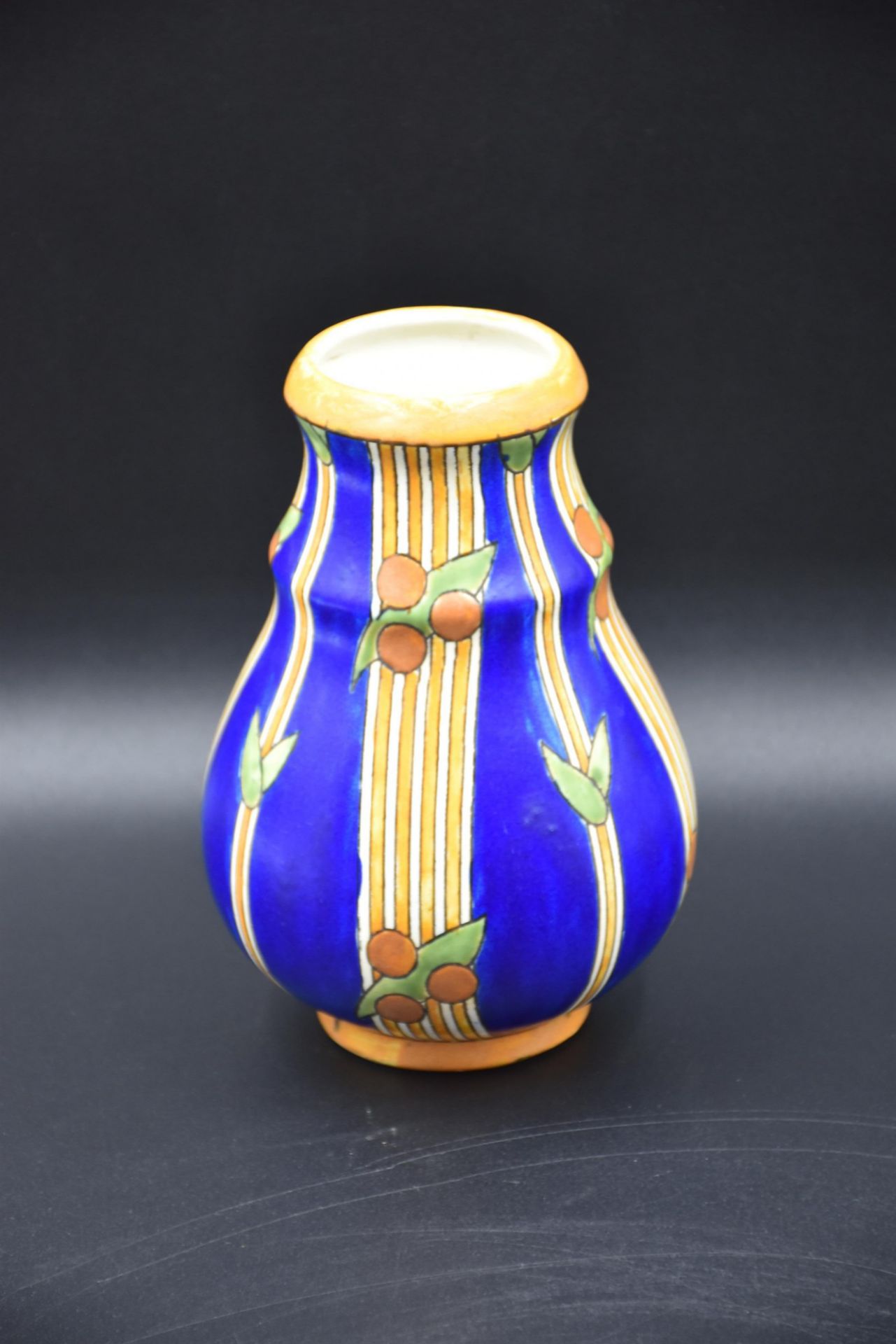 Boch Keramis vase decorated with horizontal bands and stylized laurels. D.786 Ht : 18,5 cm. - Image 4 of 5