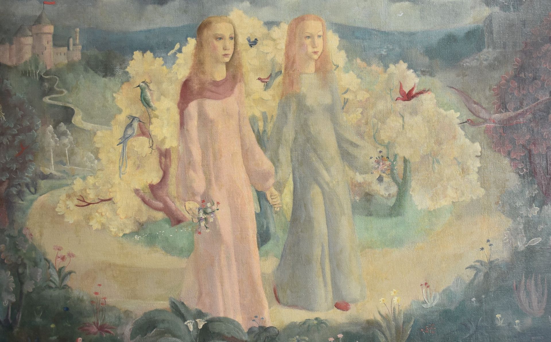 Leon NAVEZ (1900 - 1967). Important oil on canvas representing two friends in a fantastic neo-mediev - Image 3 of 11