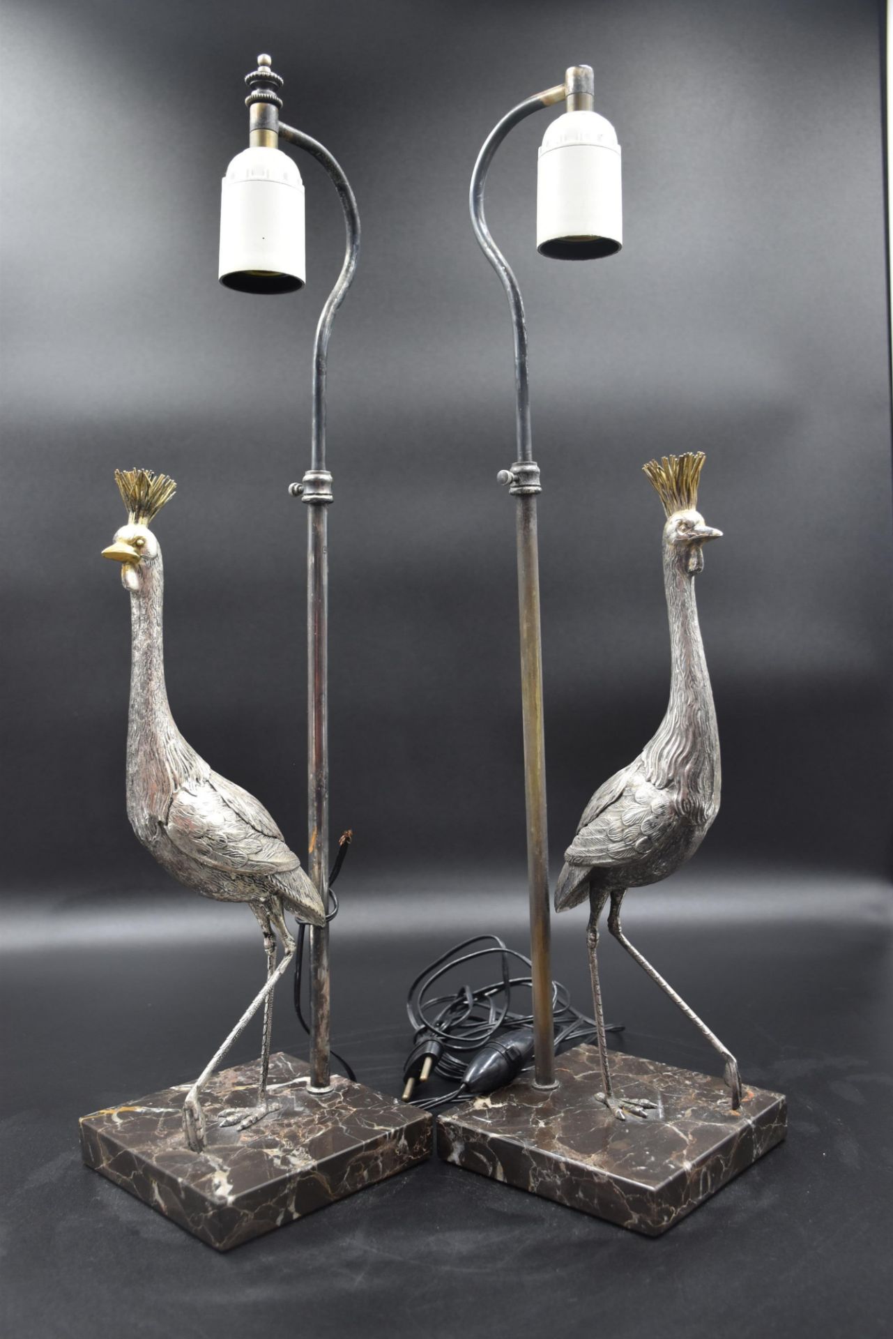 Pair of lamps about 1950 with decorations of stilt walkers out of silver plated metal. Height : 52 c - Image 3 of 4