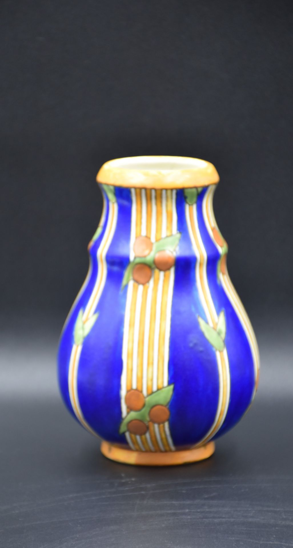 Boch Keramis vase decorated with horizontal bands and stylized laurels. D.786 Ht : 18,5 cm. - Image 3 of 5