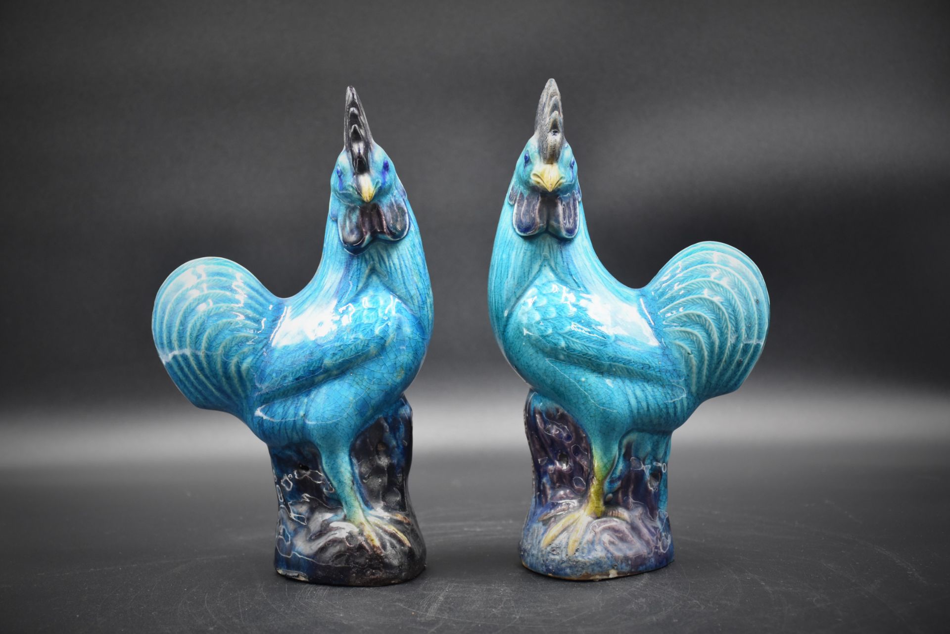 Pair of turquoise ceramic roosters. China 19th century. Height : 25 cm. - Bild 5 aus 5