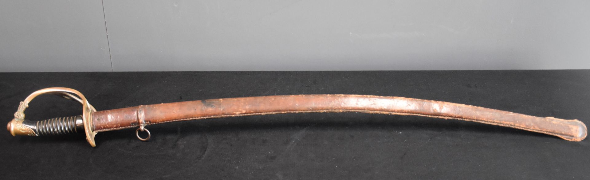 19th century French Saber, Saint Etienne, leather scabbard.