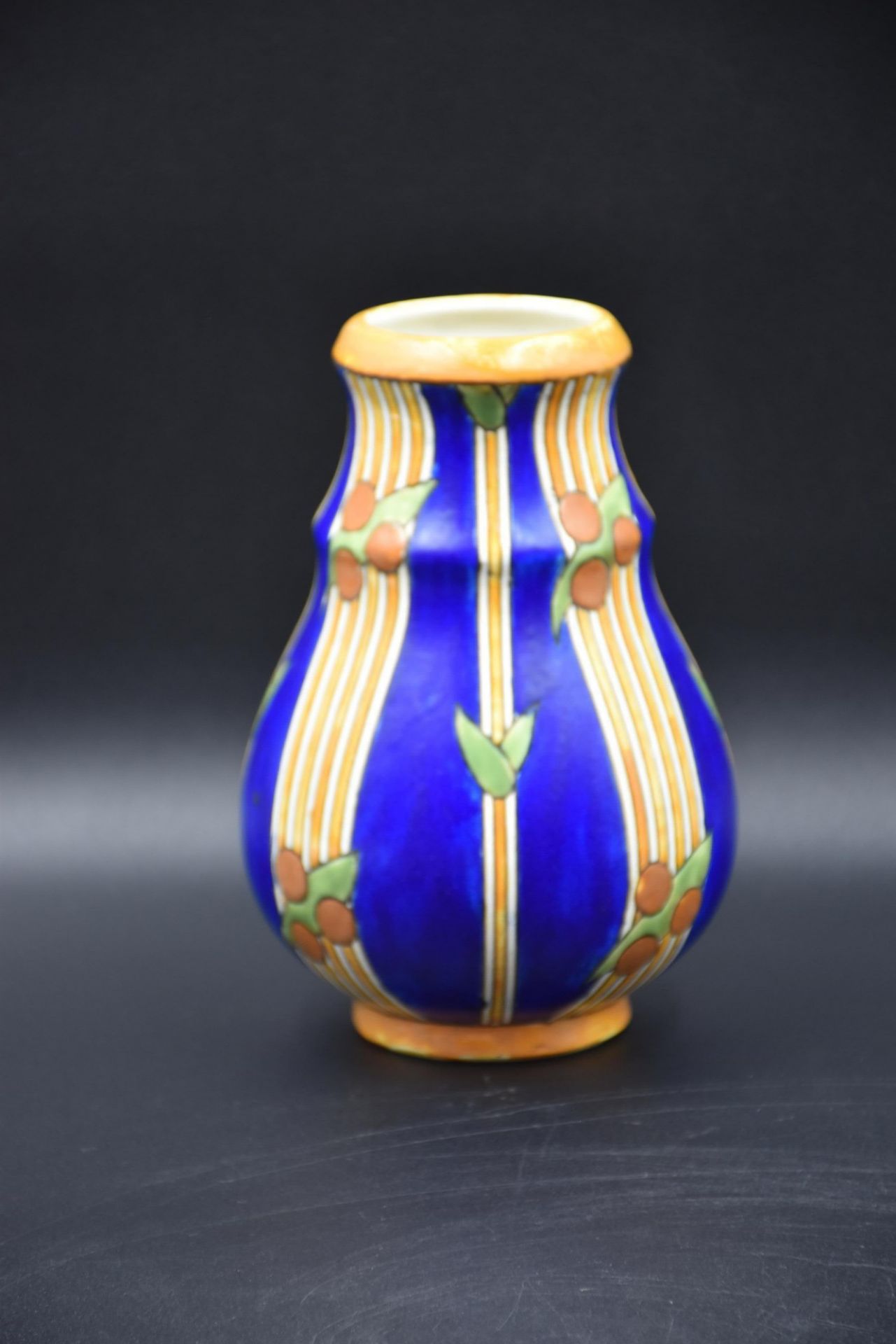 Boch Keramis vase decorated with horizontal bands and stylized laurels. D.786 Ht : 18,5 cm. - Image 2 of 5