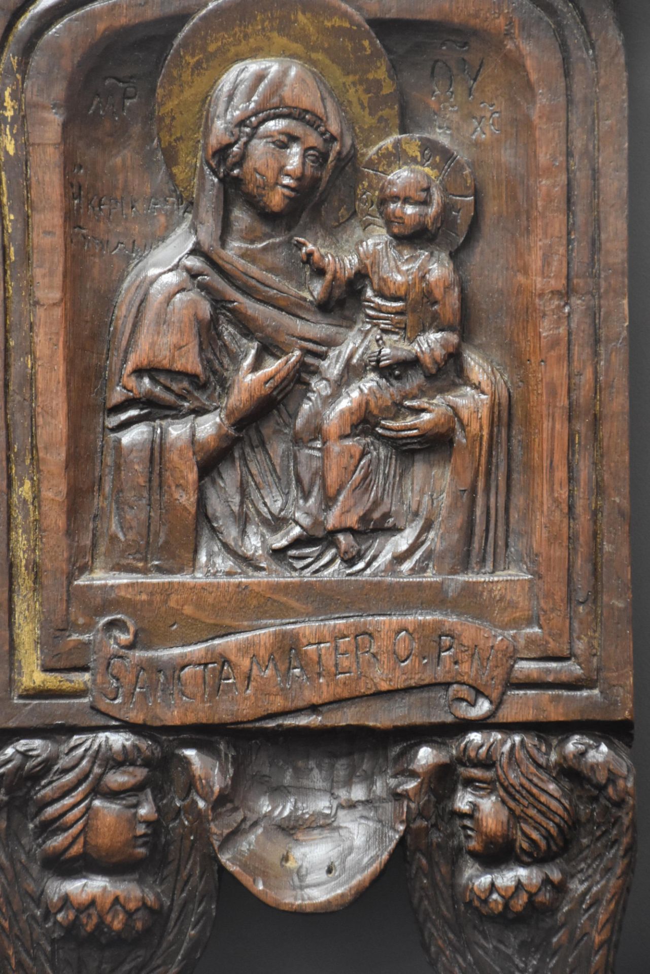 icon in carved wood. Height: 50 cm. - Bild 2 aus 4