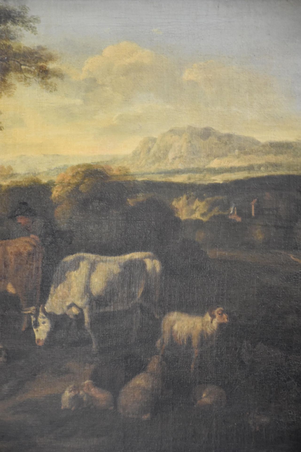 Flemish school XVII. The shepherd's family and his flock in the mountains. Oil on canvas (restoratio - Image 4 of 7