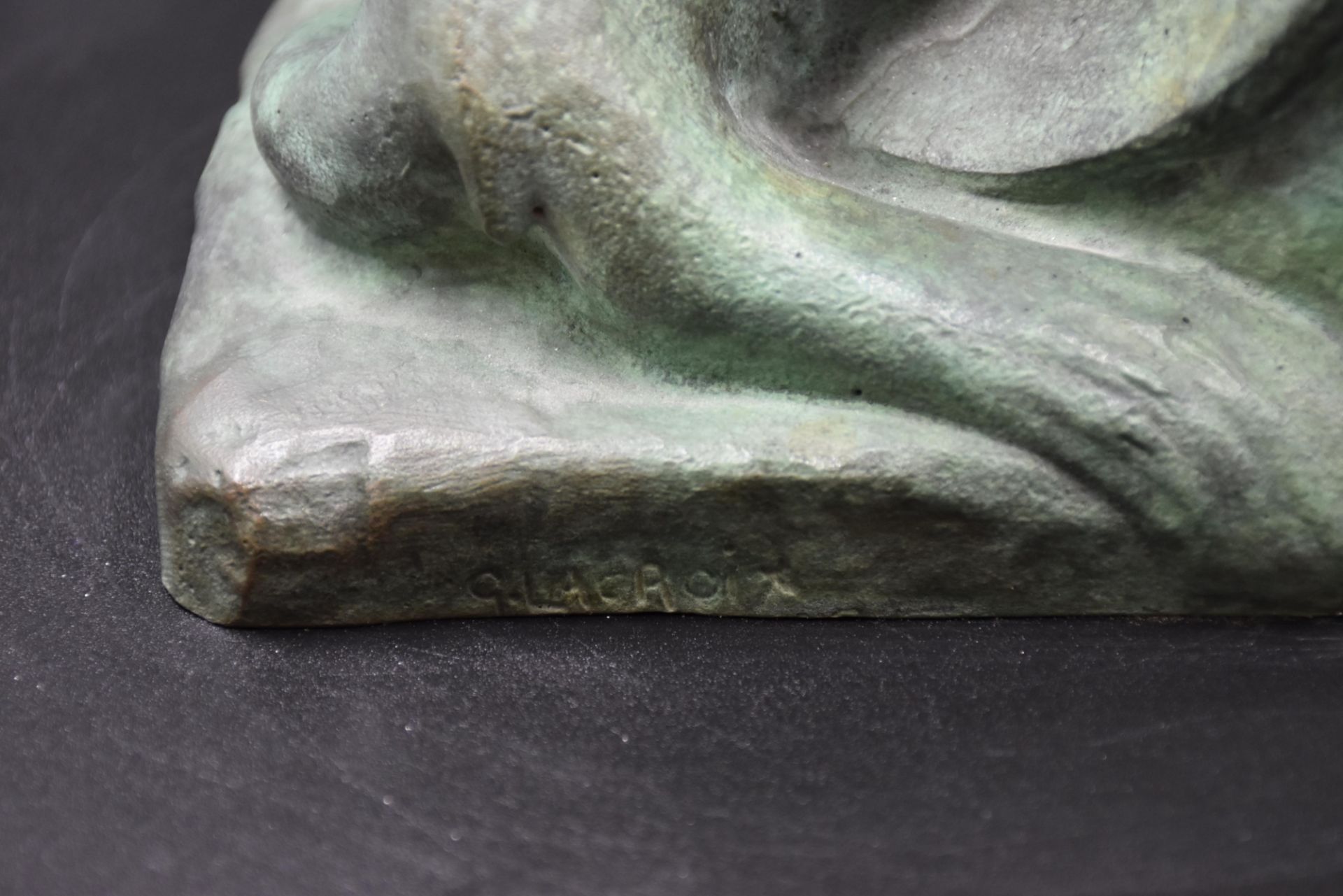 Gabriel René LACROIX (1894-1963) Bronze sea lion with green patina, sand cast. Making original fount - Bild 4 aus 5