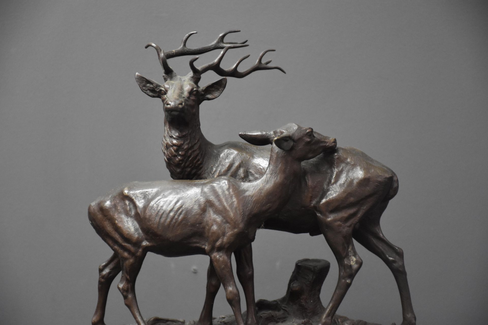 Alfred DUBUCAND (1828-1894). The stag and the doe. Bronze with brown patina. Ht : 28 cm. - Bild 2 aus 5