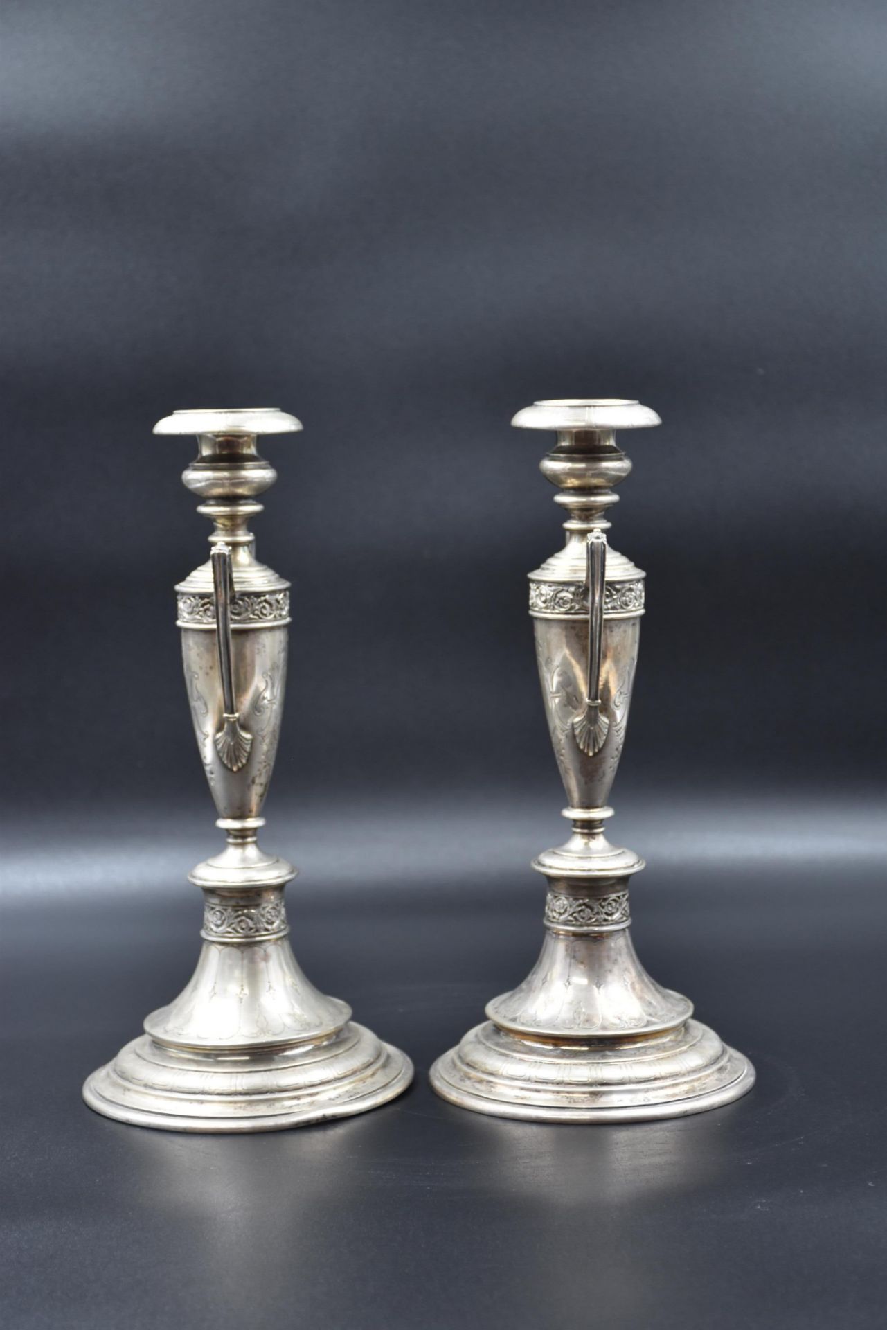 A pair of silver candlesticks. 19th century. Height : 30 cm. - Bild 3 aus 4
