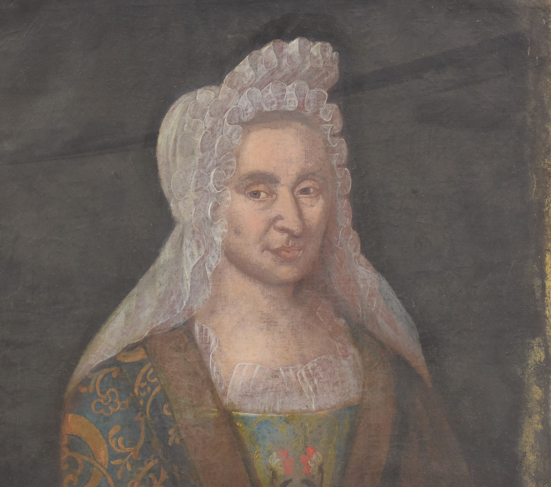 18th century portrait of the widow Pinondel, mother of 15 children, aged 49 and a half in the year 1 - Image 3 of 4