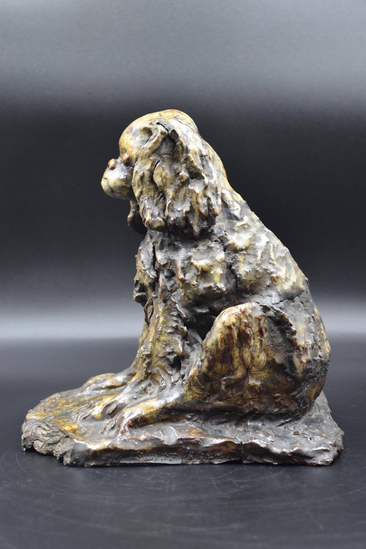 Enamelled stoneware sculpture circa 1940 representing a cocker spaniel. Signed on the terrace on the - Image 3 of 5