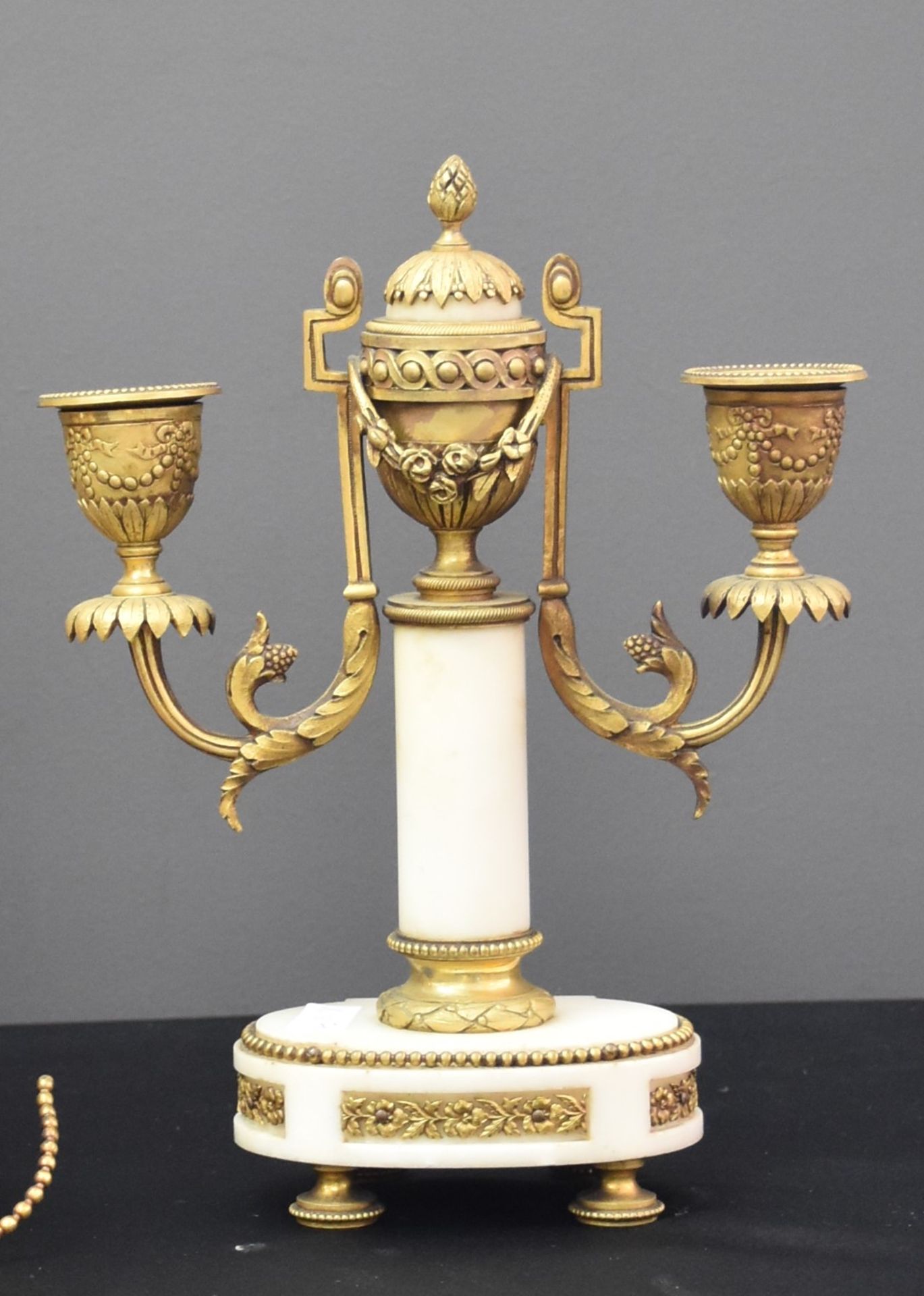 Mantelpiece set around 1800 composed of a central portico clock and two candelabras. Watchmaker Jean - Image 5 of 5