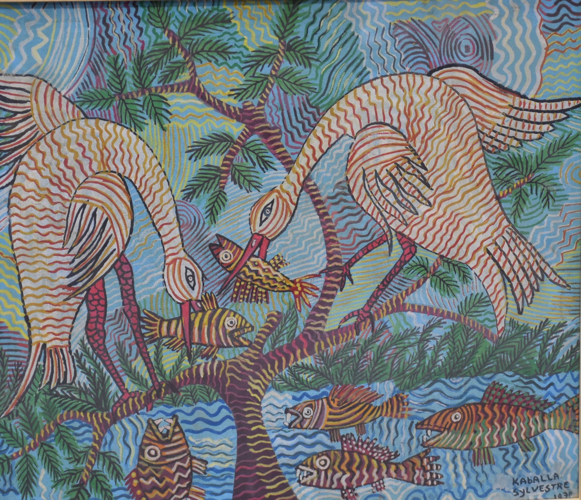 Sylvestre KABALLA (born in 1920). Waders catching fish. Mixed media, acrylic on canvas board. - Bild 2 aus 4