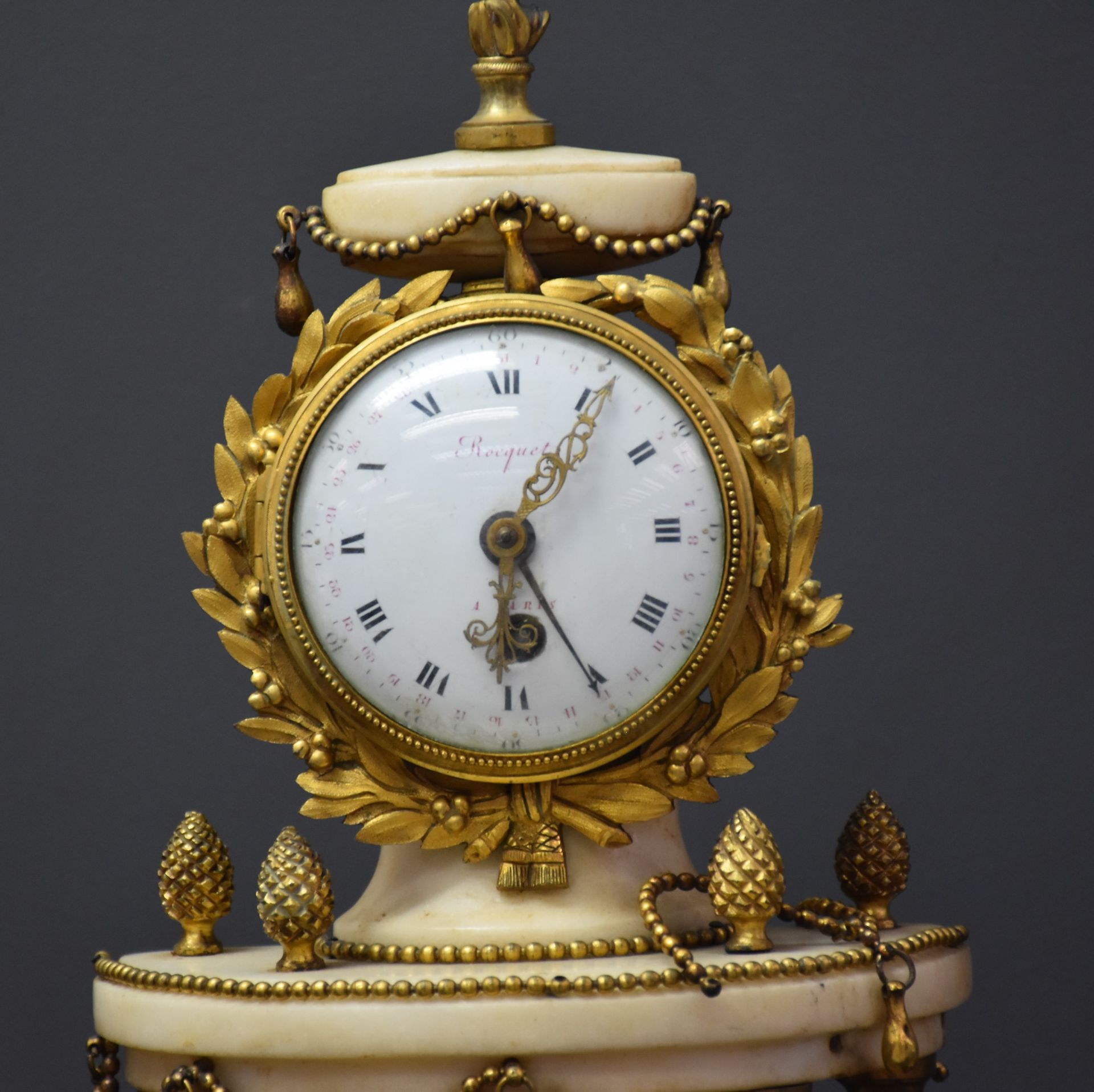 Mantelpiece set around 1800 composed of a central portico clock and two candelabras. Watchmaker Jean - Image 2 of 5