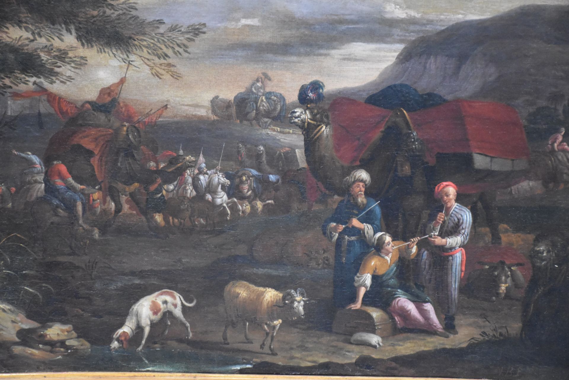 The stop of the caravan in a landscape of mountains and riders. Oil on canvas, Flemish school XVIIth - Bild 3 aus 5
