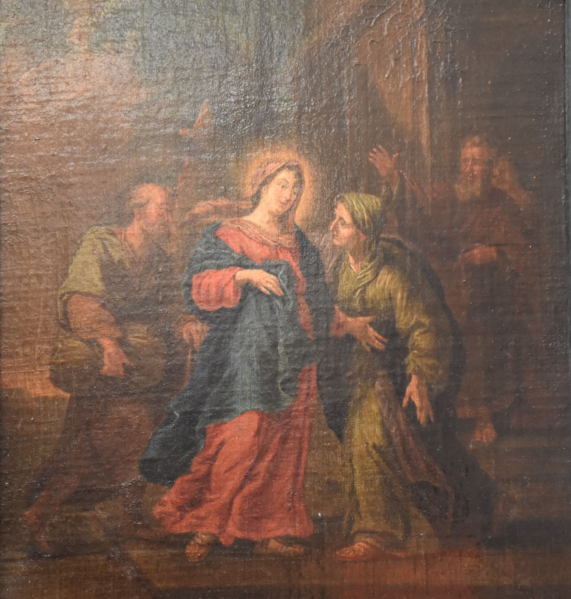 The visitation of the virgin. Antwerp school XVIIth century on canvas. Older canvas framing. - Bild 3 aus 4