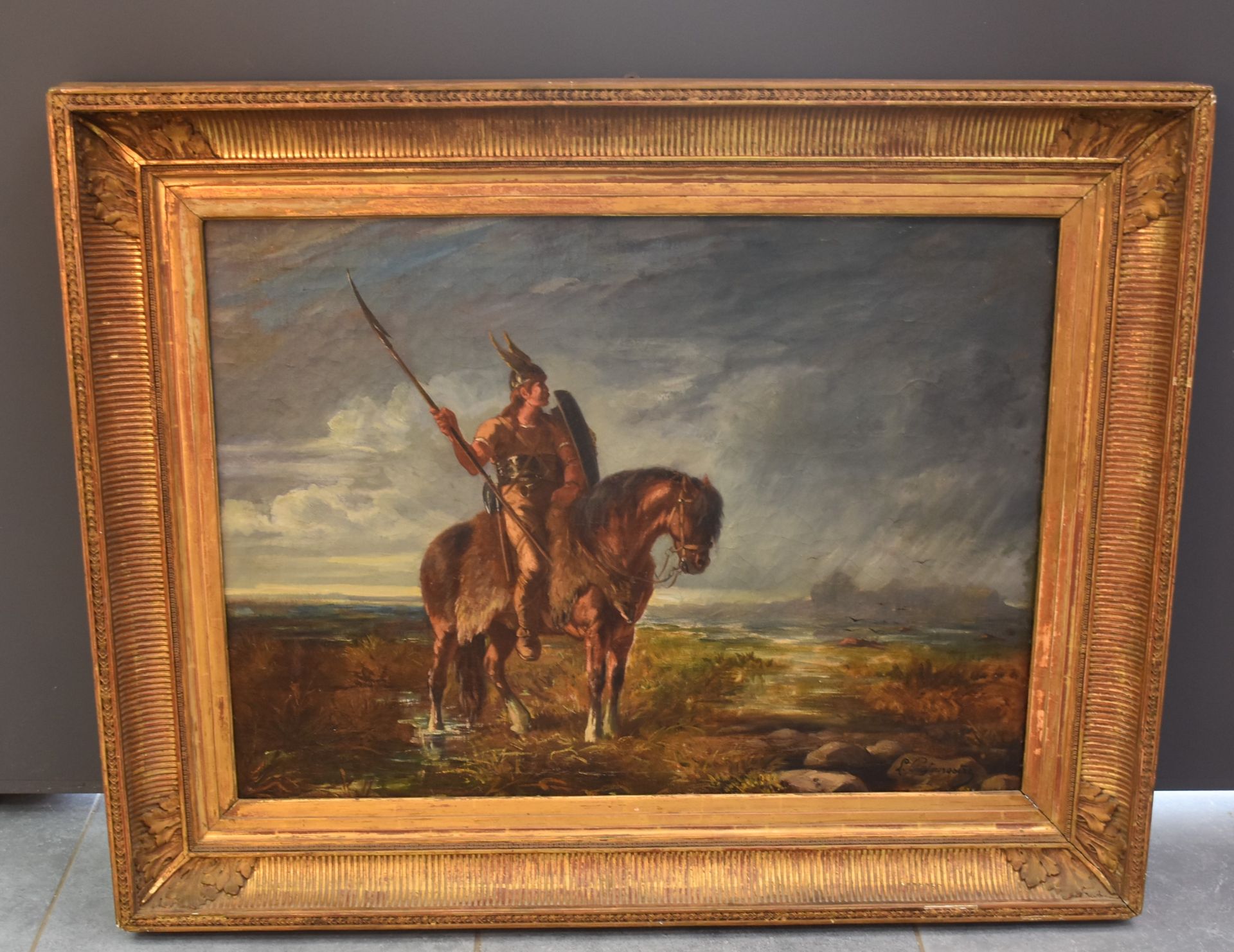Louis PATERNOSTRE (1824-1879); The Gallic lancer. Oil on canvas. Dimensions : 63 x 86 cm. Old
