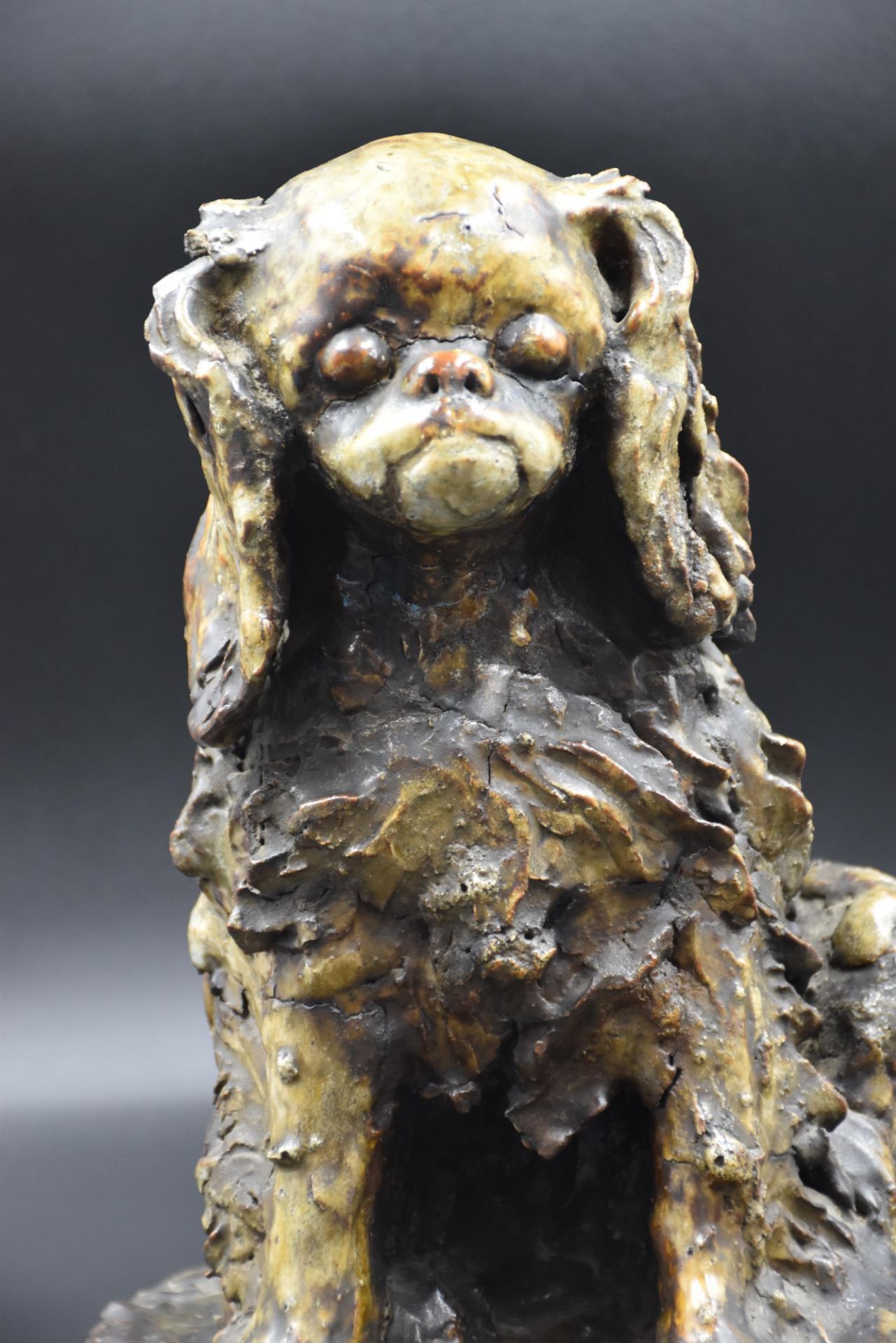 Enamelled stoneware sculpture circa 1940 representing a cocker spaniel. Signed on the terrace on the - Image 2 of 5