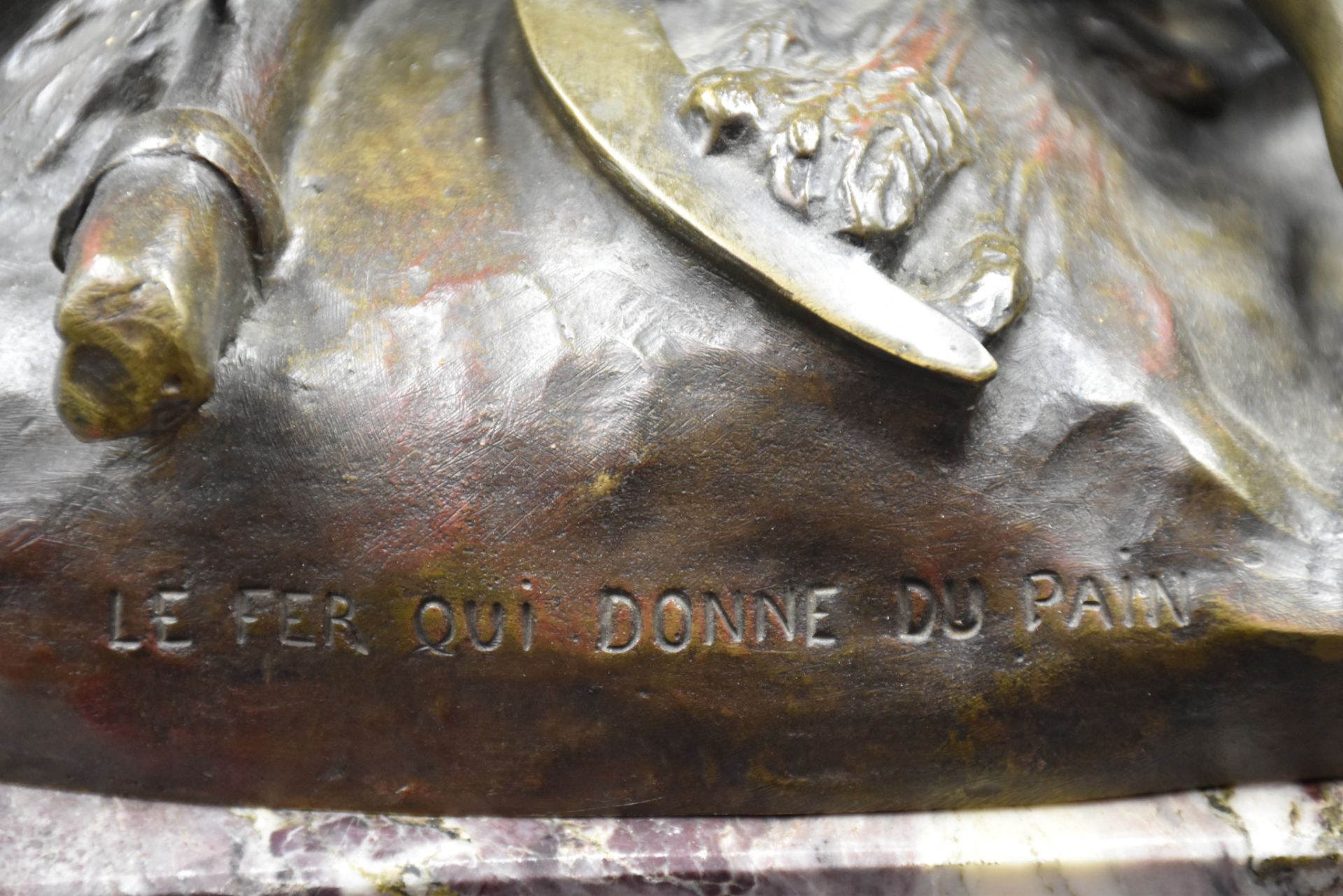 Jean Jules Antoine LECOMTE DU NOUY. "The iron that gives bread. Bronze with brown patina on a veined - Image 5 of 5