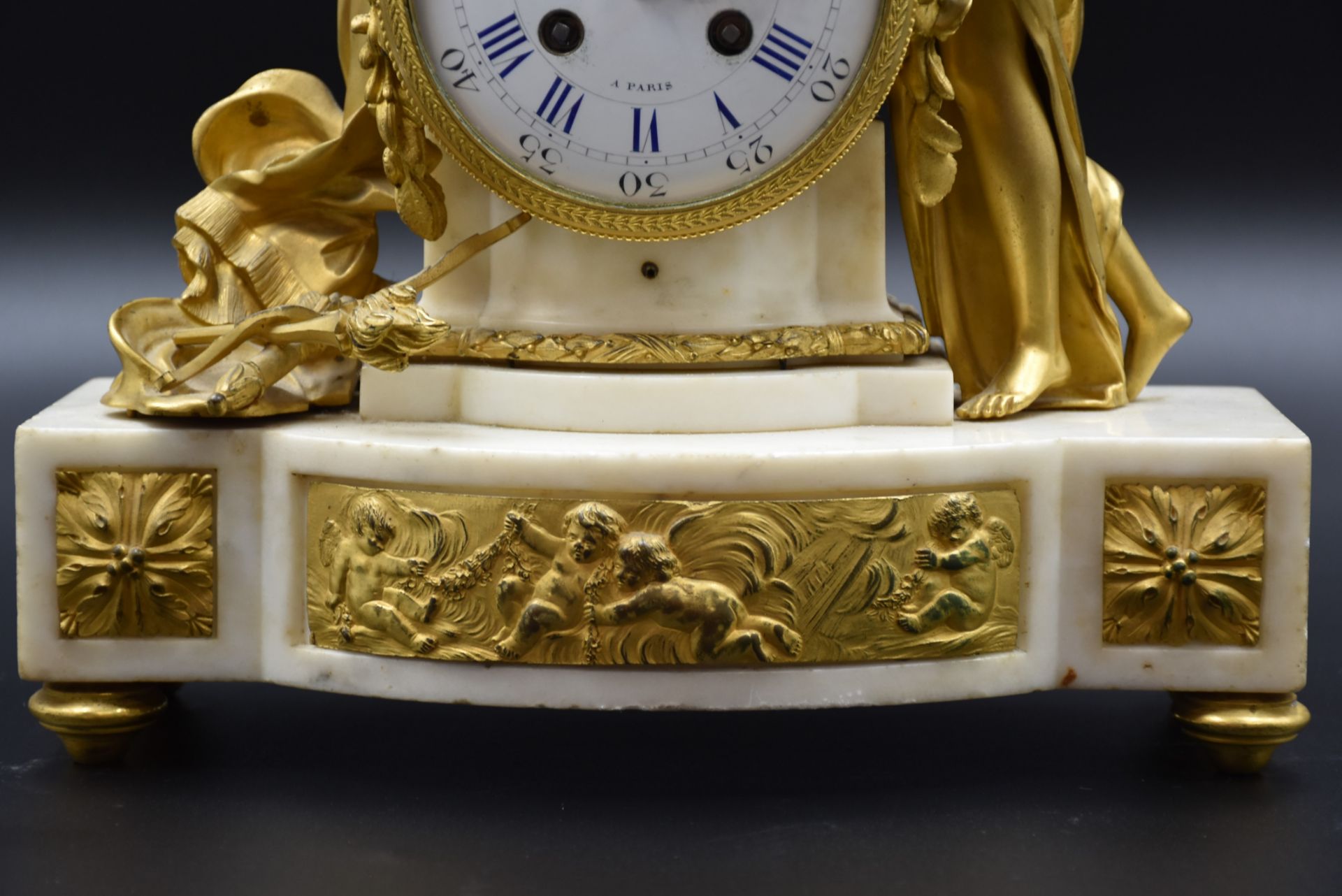 Louis XVI style clock in white marble and gilt bronze. Dial signed Raingo Frères. Height : 33 cm. ( - Image 3 of 4