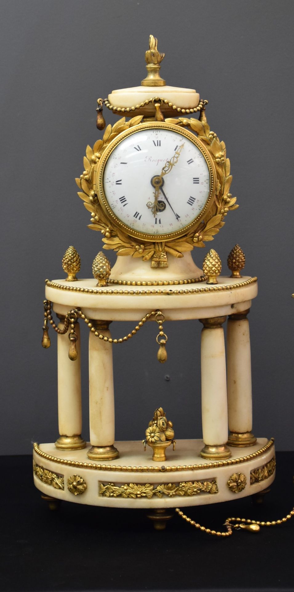 Mantelpiece set around 1800 composed of a central portico clock and two candelabras. Watchmaker Jean - Image 4 of 5