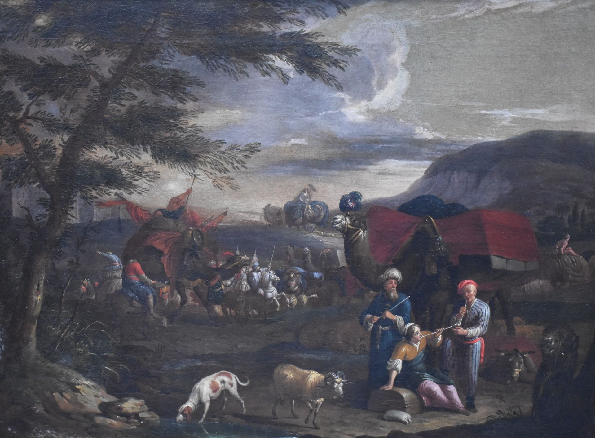 The stop of the caravan in a landscape of mountains and riders. Oil on canvas, Flemish school XVIIth - Bild 2 aus 5