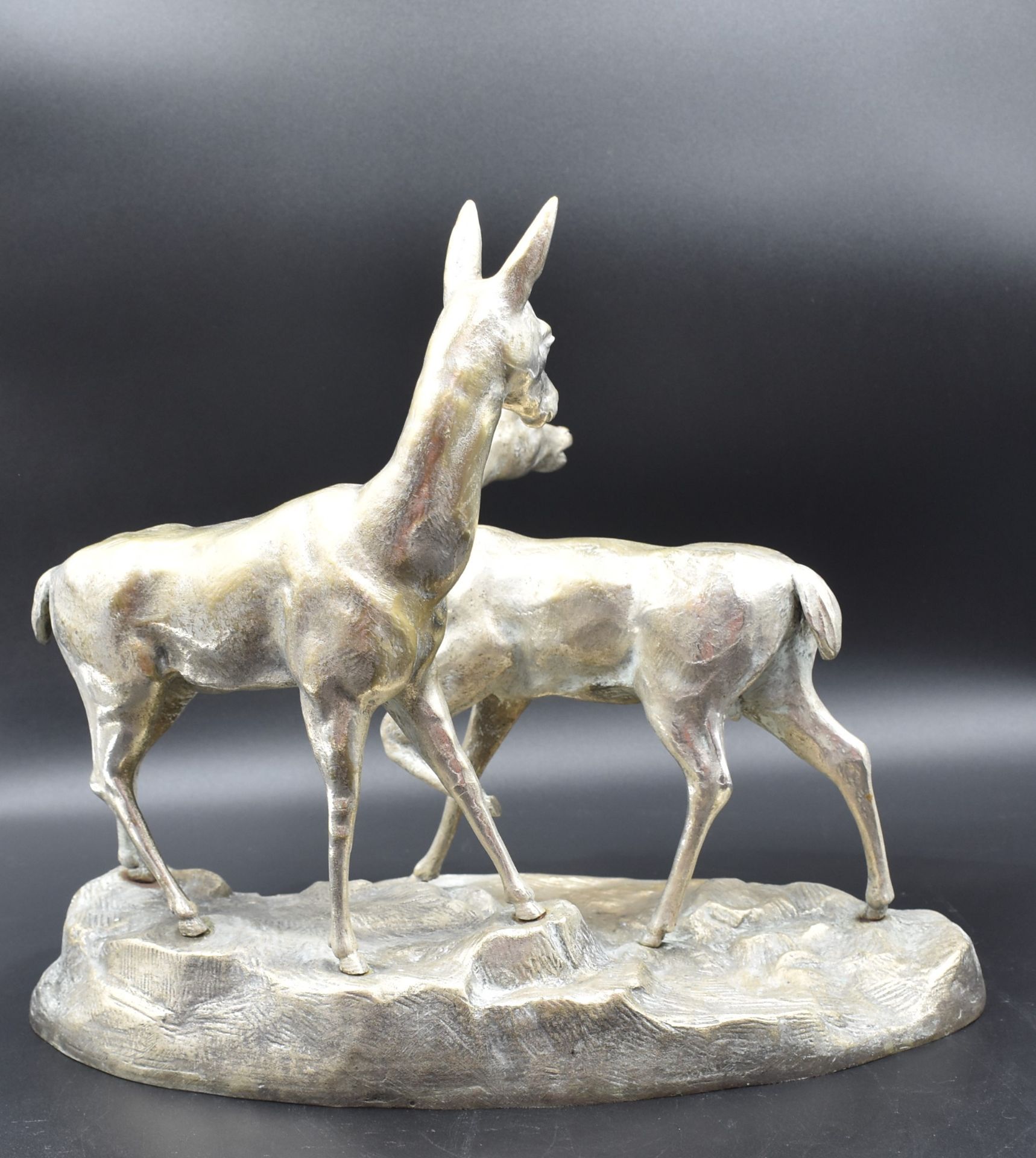 Charles GUILLAUD (1925-2014) Group in silver plated bronze, couple of deer. Ht: 33 cm. - Image 4 of 4