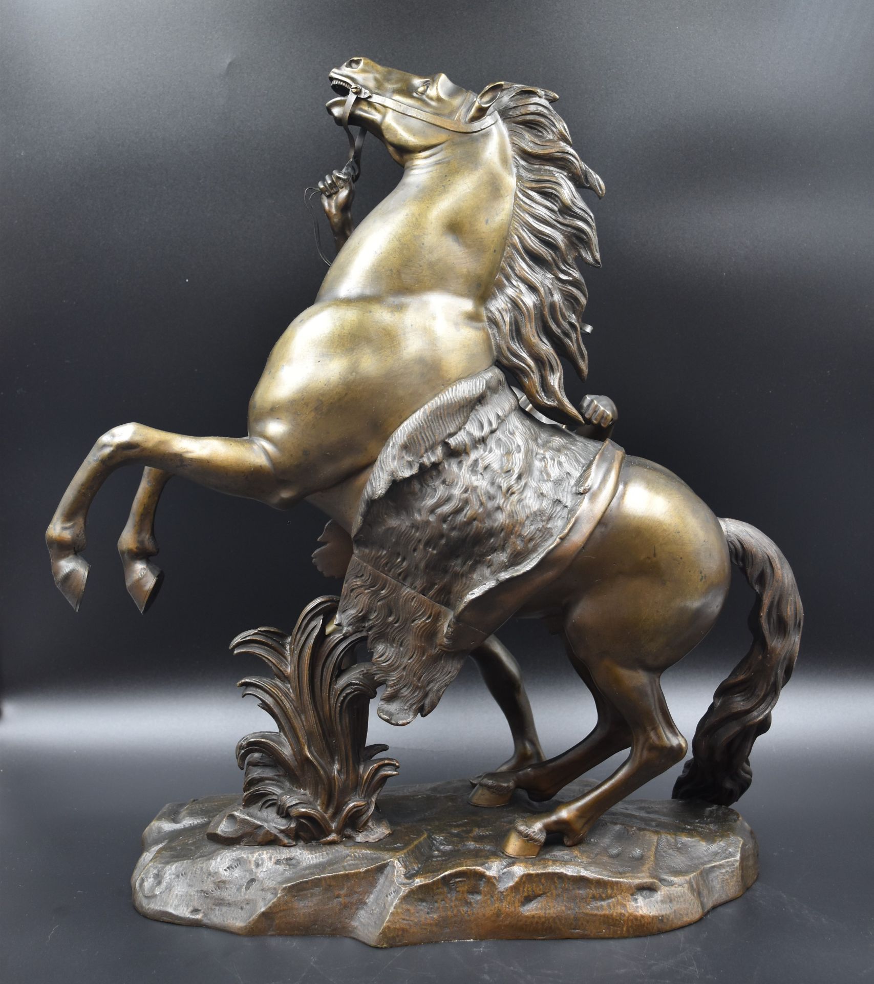 Guillaume COUSTOU, (after). Bronze XIXth century, left pendant of the horses of Marly. Height : 52 - Bild 2 aus 2