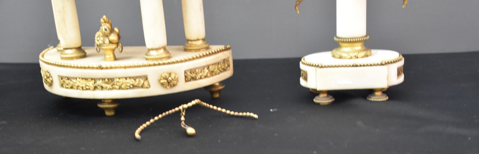 Mantelpiece set around 1800 composed of a central portico clock and two candelabras. Watchmaker Jean - Image 3 of 5