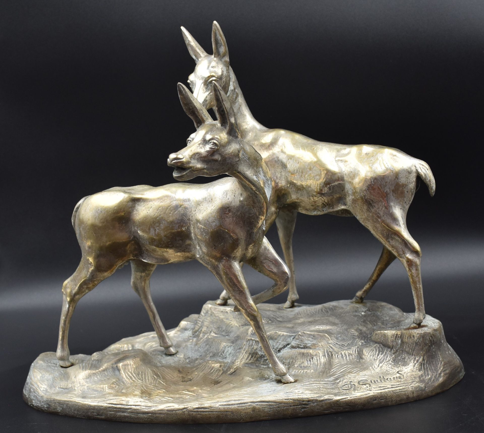 Charles GUILLAUD (1925-2014) Group in silver plated bronze, couple of deer. Ht: 33 cm. - Image 2 of 4