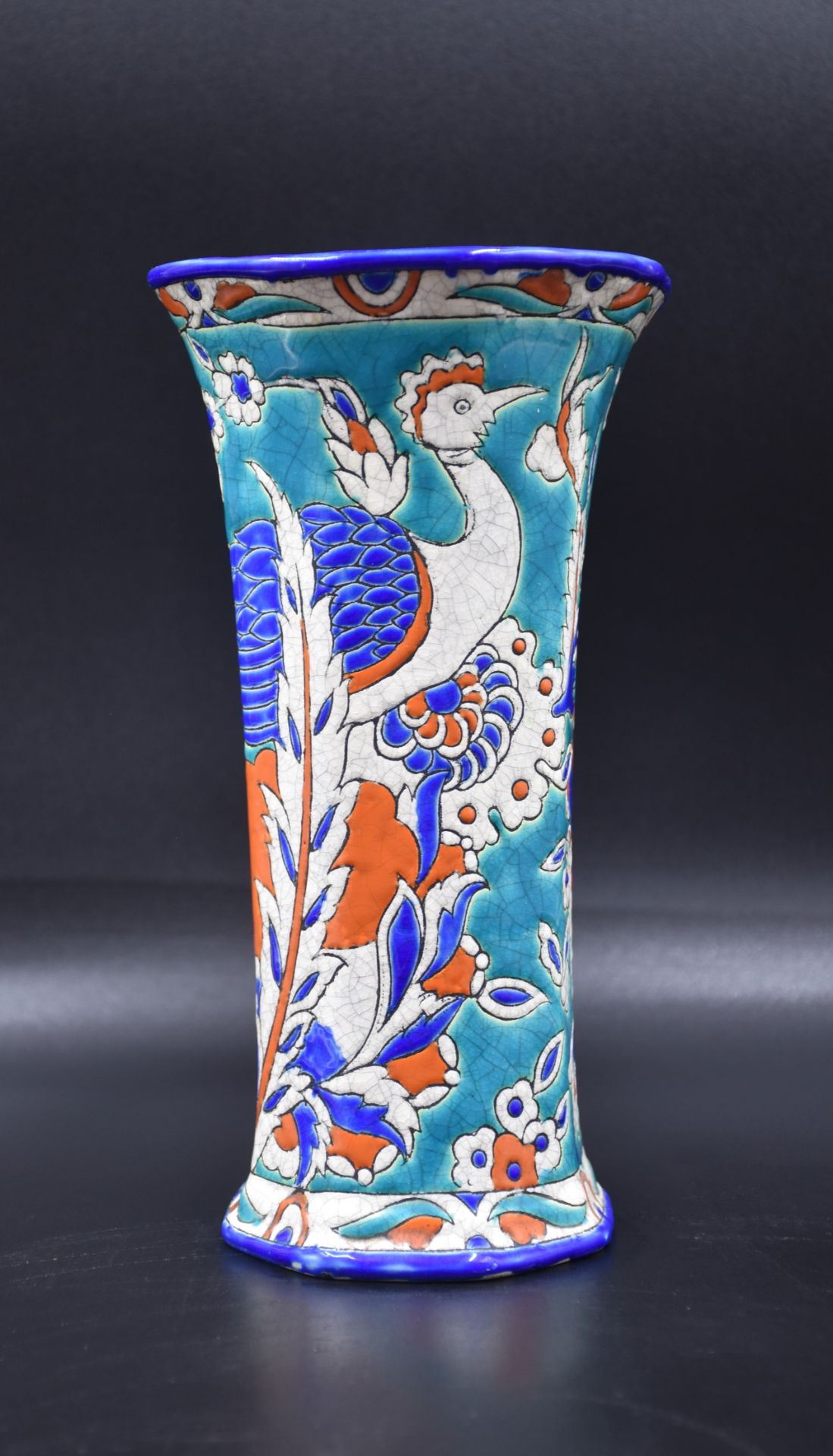 Boch Kéramis vase with Iznik peacock decoration. D36. Height : 24 cm. - Image 2 of 4