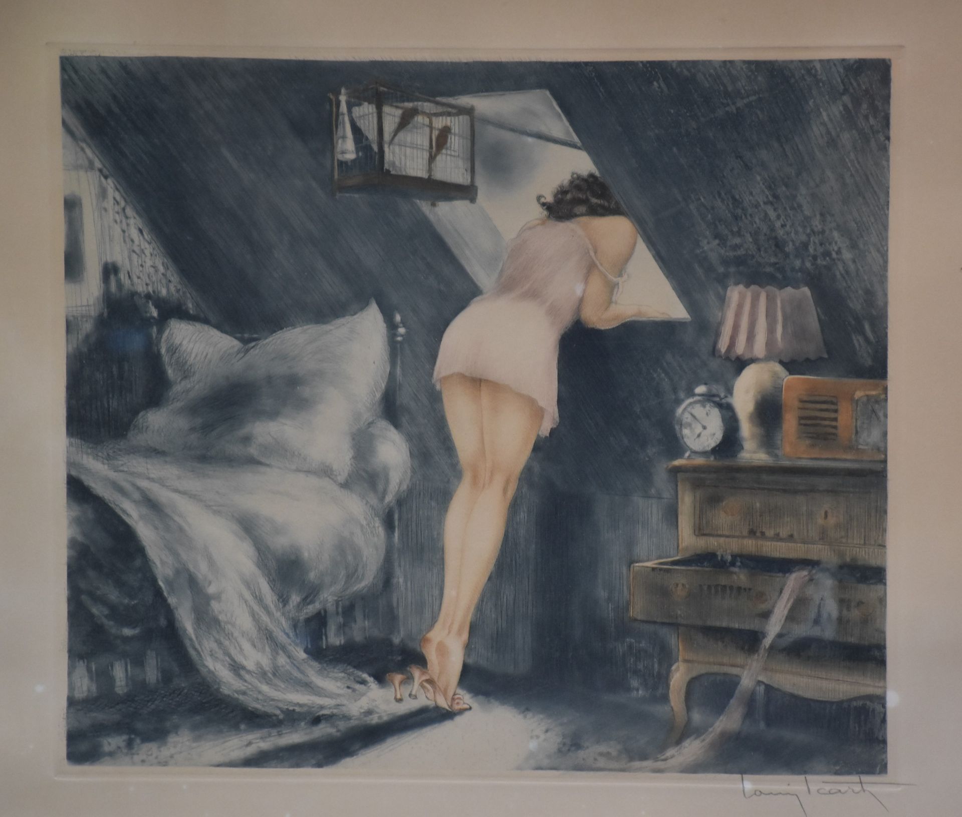 Louis ICART (1888-1950). Color lithograph. "At the window". Signed and Copyrighted in the upper left - Image 2 of 5