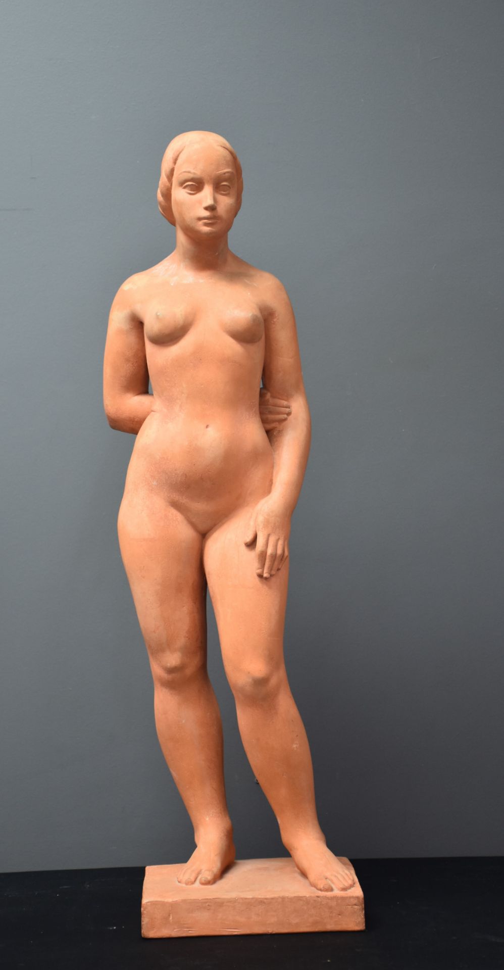 Edmond DUBIE (1907-1976). Terracotta. Stylized female nude. Height : 64 cm.